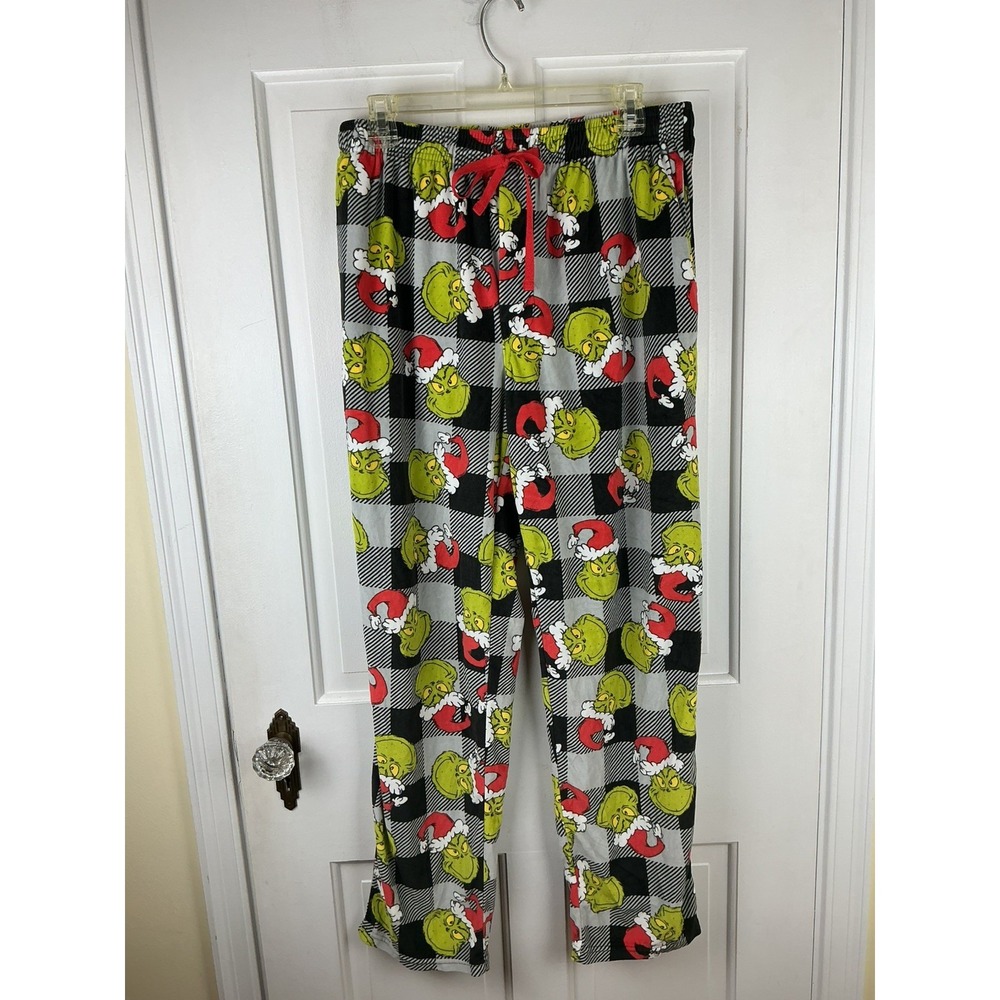 Dr Seuss The Grinch Pajama Pants Sz L Plaid Plush 32x31 Christmas Holiday
